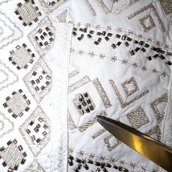WHBM | Open Front Embroidered Cotton Linen “Matador”  White Jacket | Size Large - Picture 16 of 16
